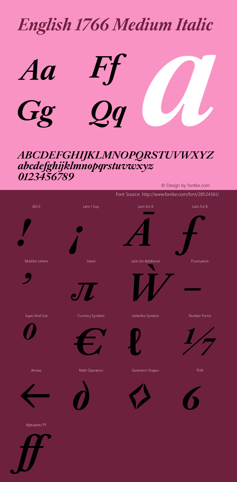 English1766-MediumItalic Version 1.000;PS 1.0;hotconv 1.0.88;makeotf.lib2.5.647800; ttfautohint (v1.4) Font Sample