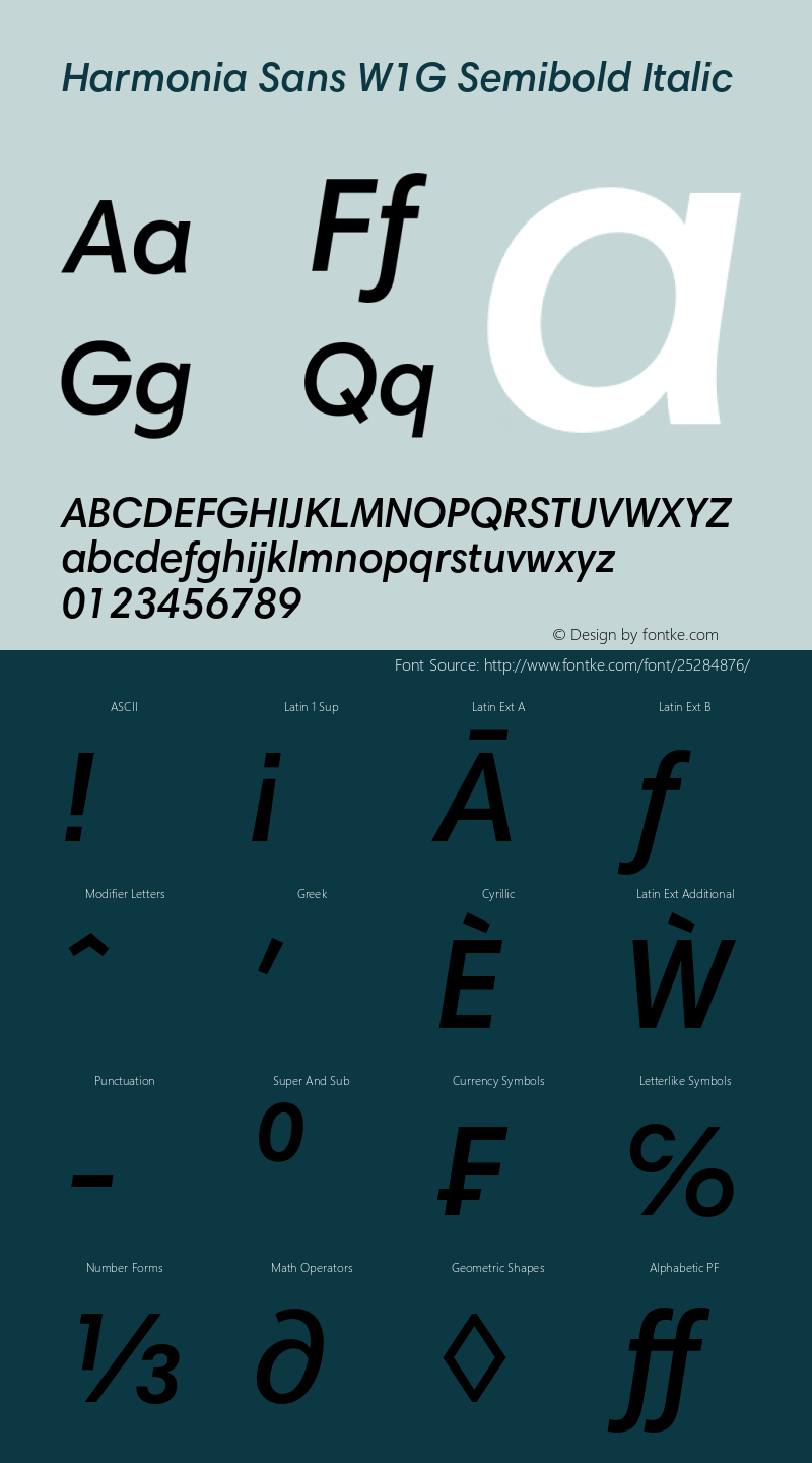 HarmoniaSansW1G-SemiBdItalic Version 1.000 Font Sample