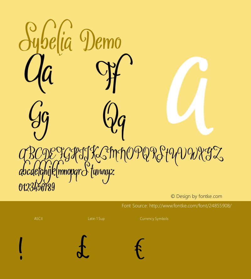 Sybelia Demo Version 1.00;January 21, 2018;FontCreator 11.0.0.2408 32-bit Font Sample