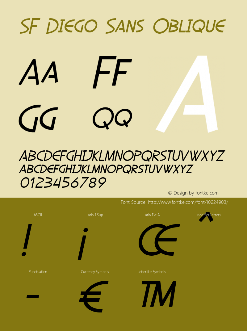 SF Diego Sans Oblique Version 1.1 Font Sample