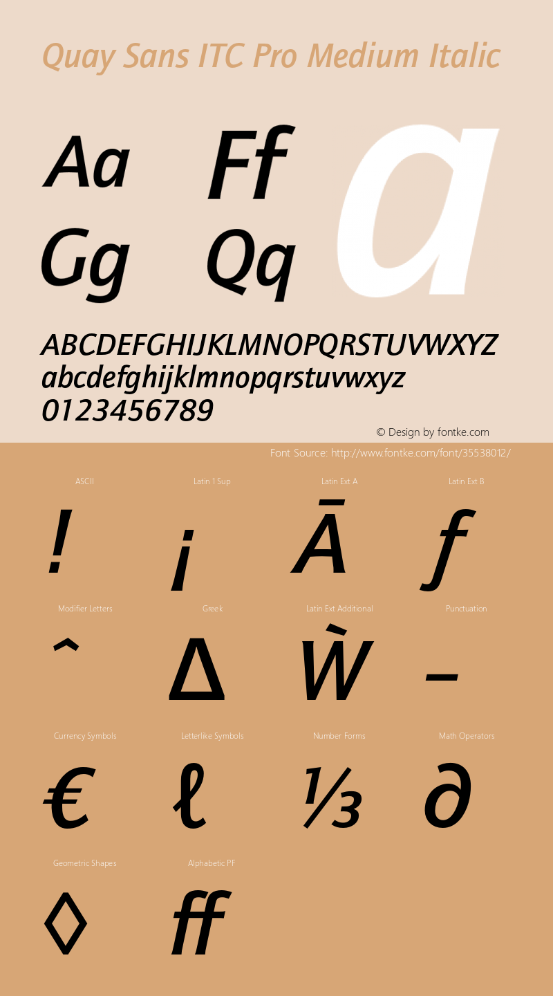 QuaySansITCPro-MediumItalic Version 2.00 Font Sample