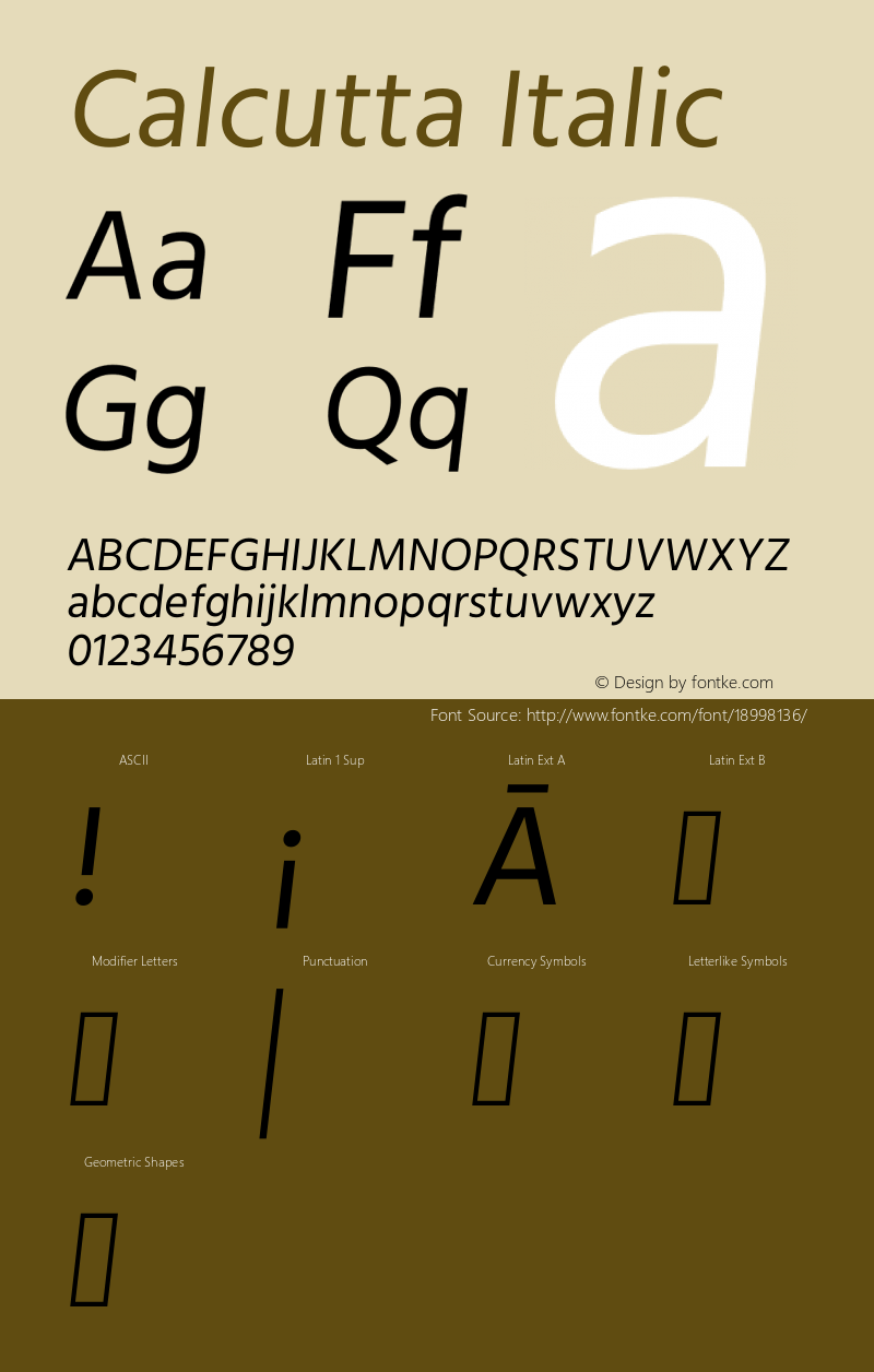 Calcutta Italic Version 2.000;PS 1.0;hotconv 1.0.79;makeotf.lib2.5.61930 Font Sample