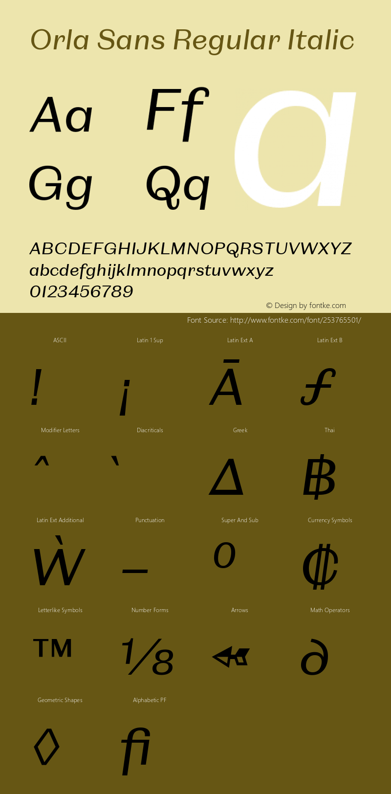 Orla Sans Regular Italic Version 1.000;hotconv 1.0.109;makeotfexe 2.5.65596图片样张