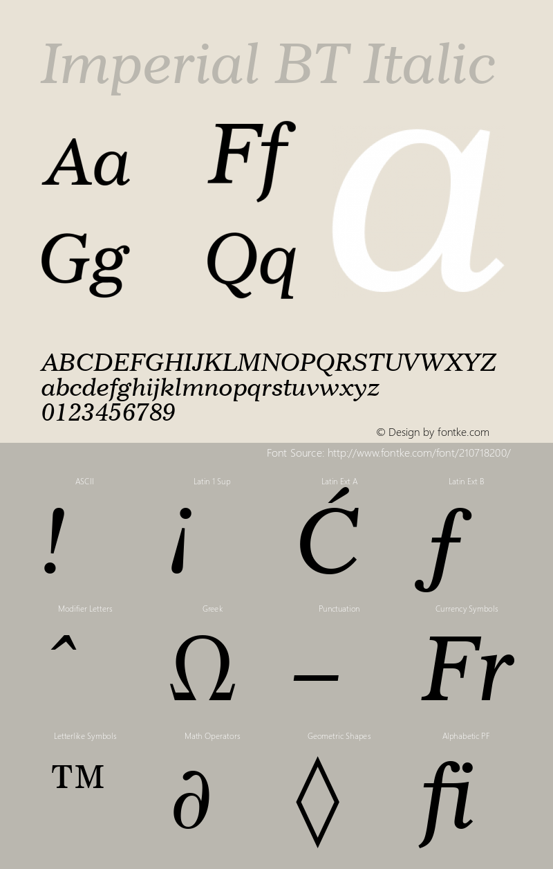 Imperial BT Italic Version 1.01 emb4-OT图片样张