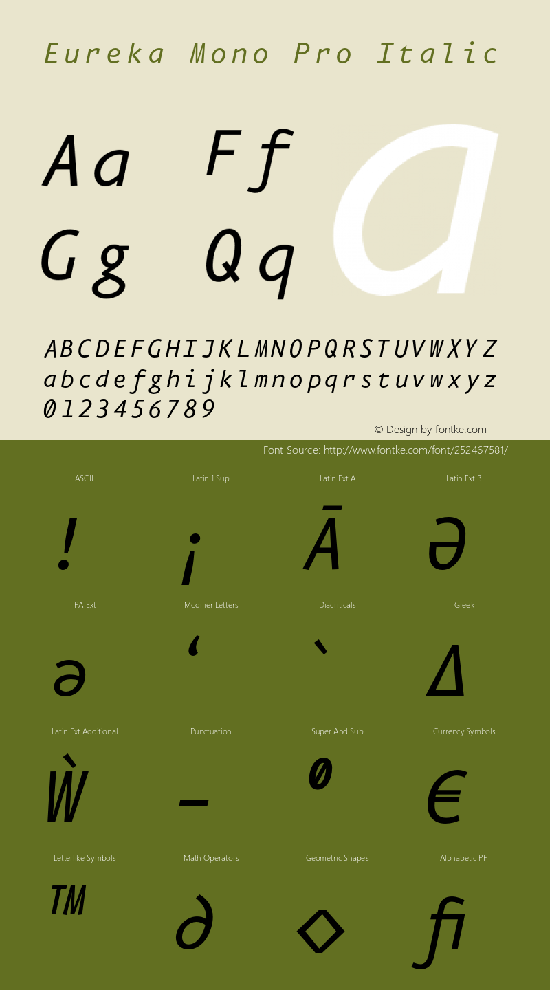 EurekaMonoPro-RegularItalic Version 7.504; 2011; Build 1022图片样张