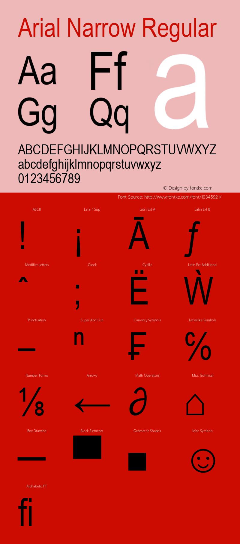 Arial Narrow Regular Version 2.40 Font Sample