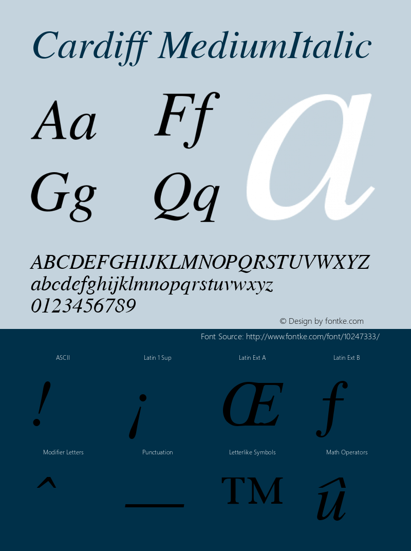 Cardiff MediumItalic Version 1.00 Font Sample