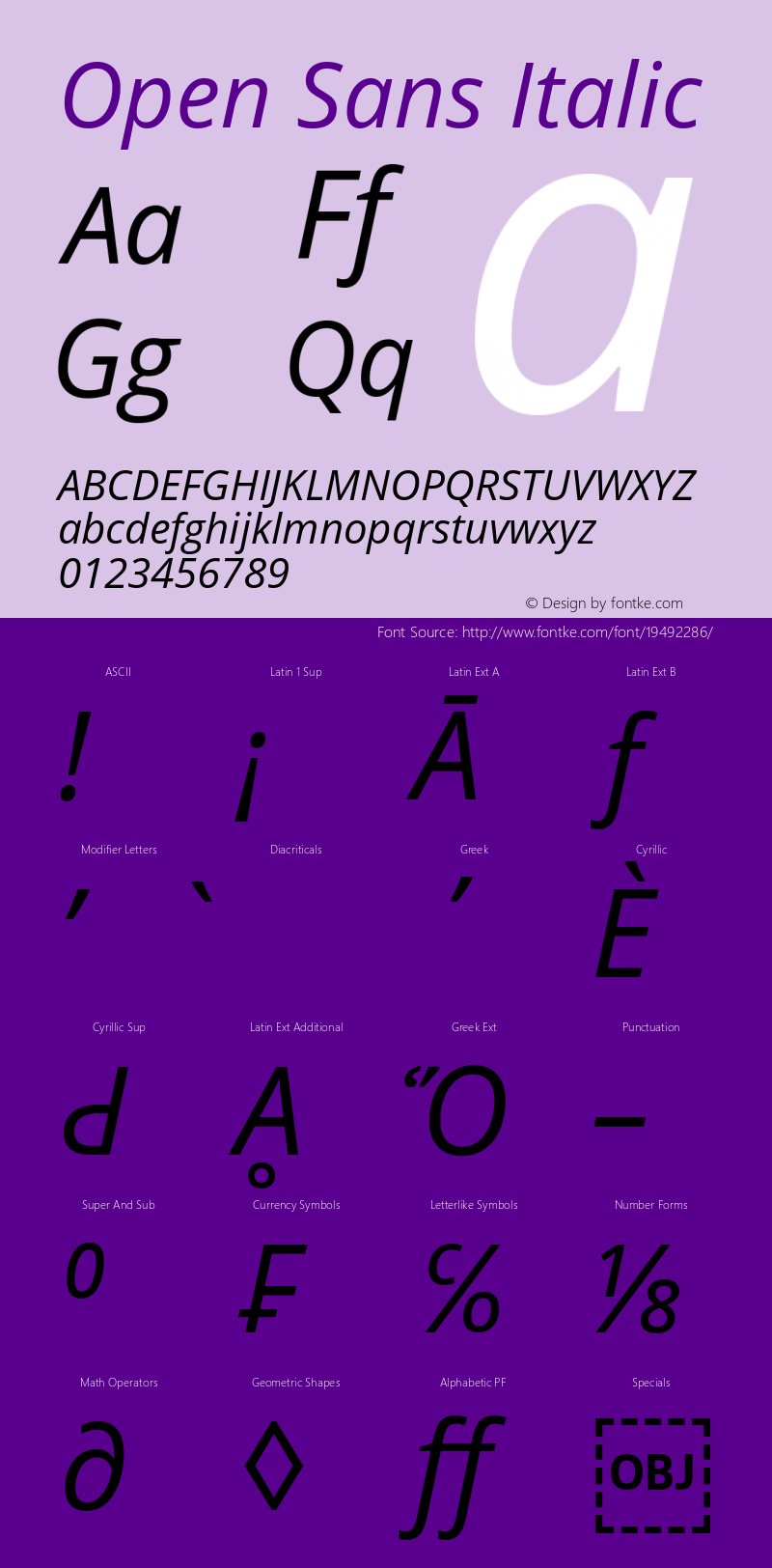 Open Sans Italic Version 1.10 Font Sample