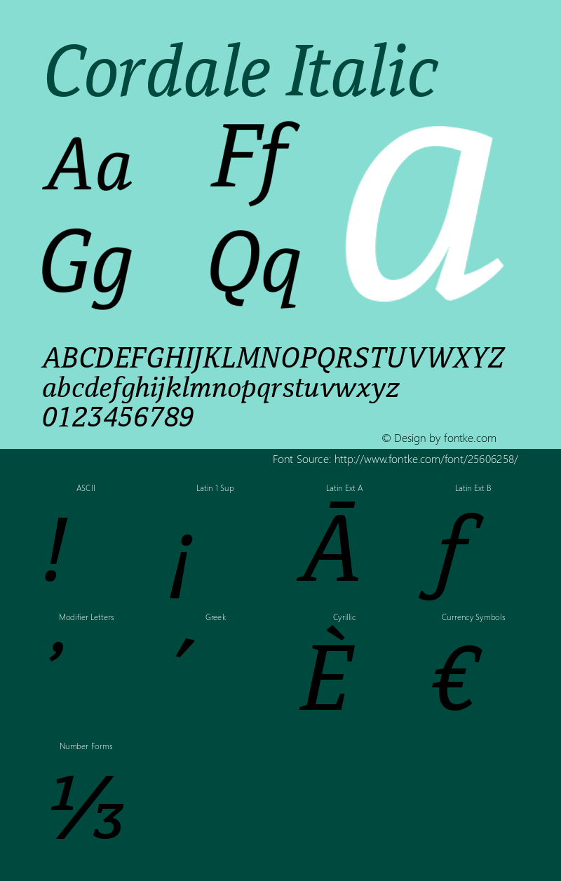 Cordale Italic Version 2.002 Font Sample