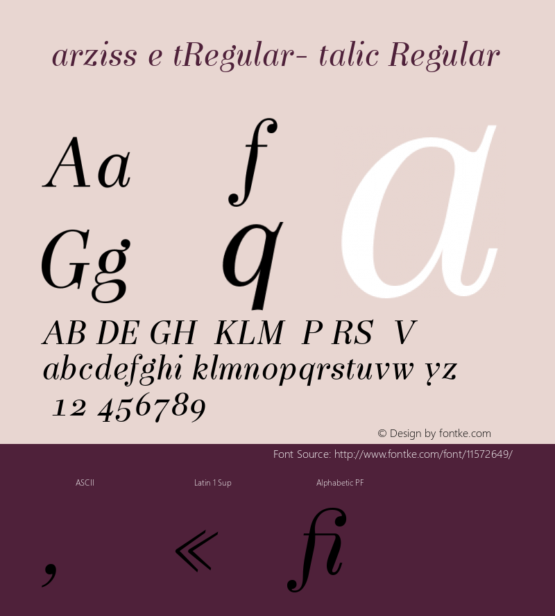 NarzissTextRegular-Italic Regular Version 0.00 Font Sample