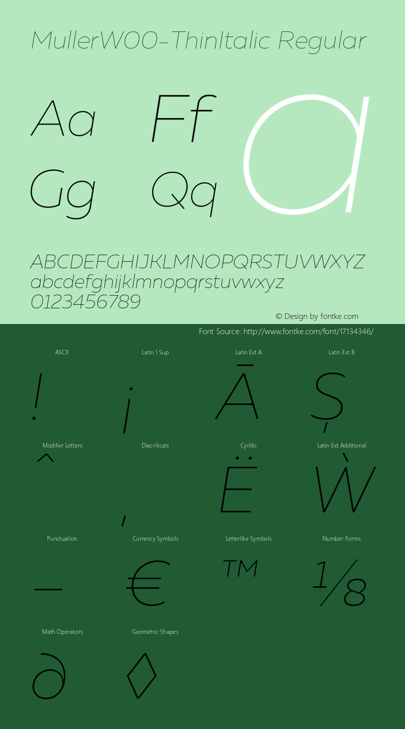 MullerW00-ThinItalic Regular Version 1.00 Font Sample