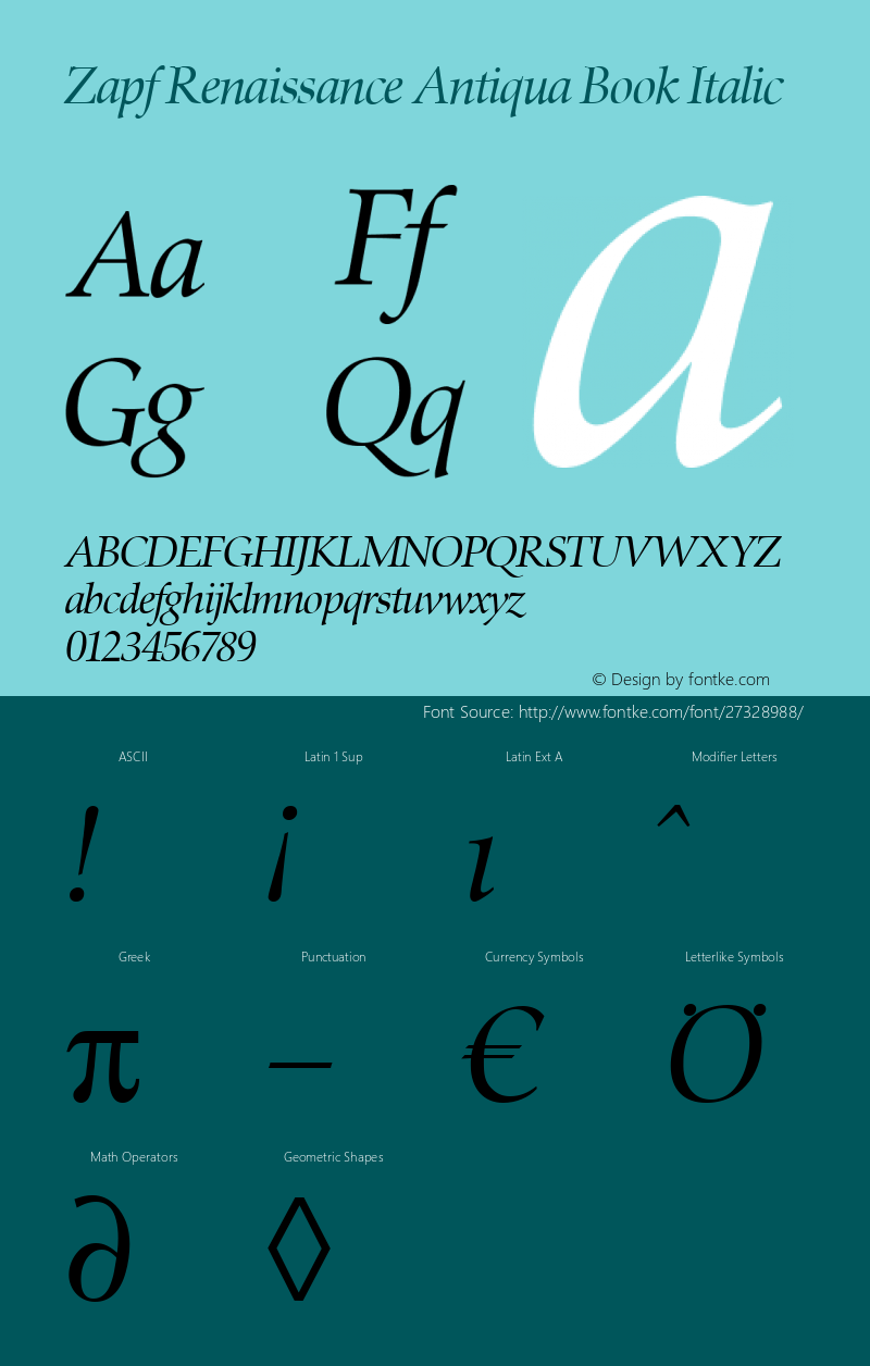 Zapf Renaissance Antiqua Book Italic Version 2.01 Font Sample