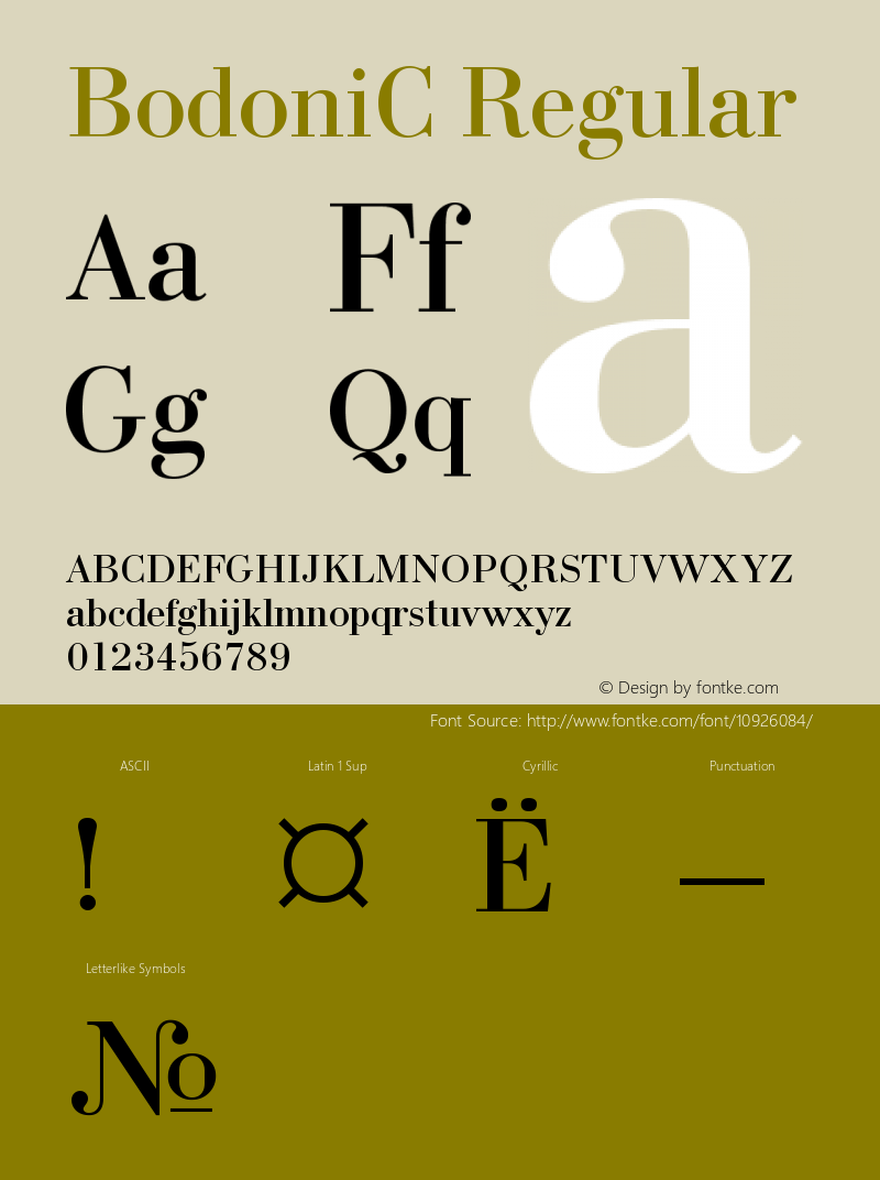 BodoniC Regular Version 001.000 Font Sample