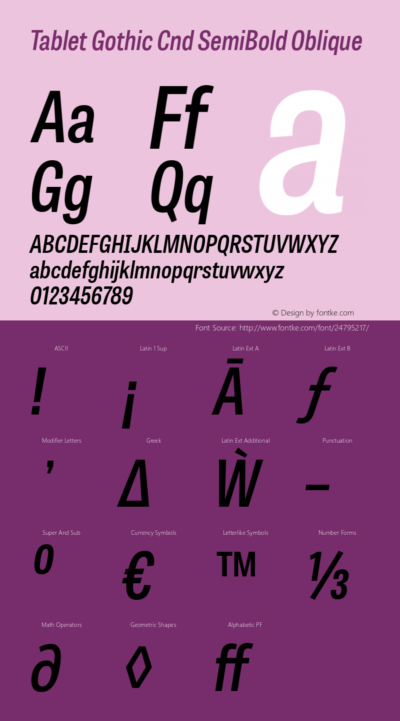 Tablet Gothic Cnd Sb Italic Version 1.000;PS 001.001;hotconv 1.0.56 Font Sample