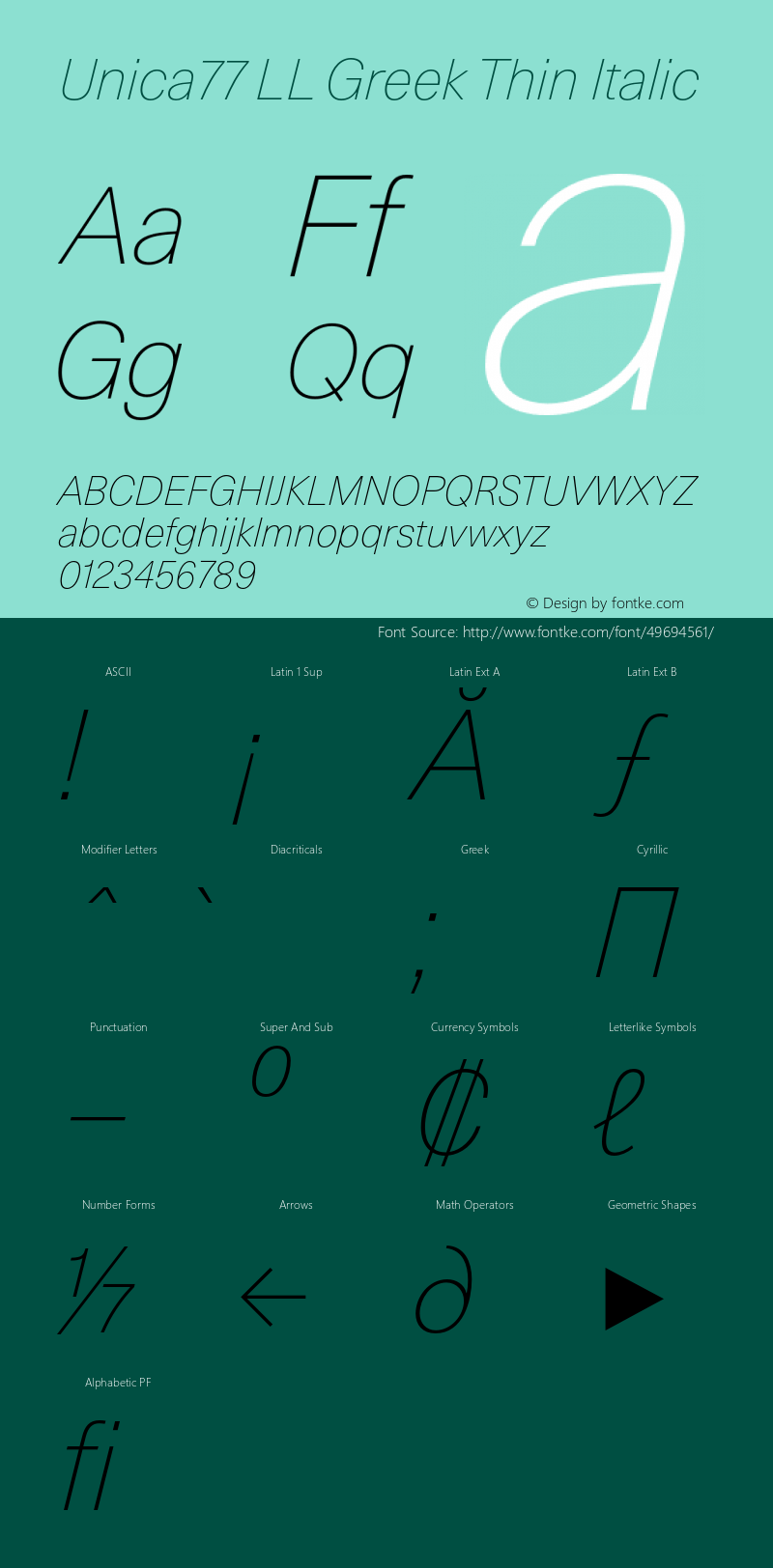 Unica77 LL Grk Thin Italic Version 3.000; build 0004 | wf-rip DC20190930 Font Sample