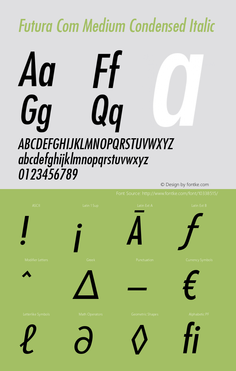 Futura Com Medium Condensed Italic Version 1.21 Font Sample
