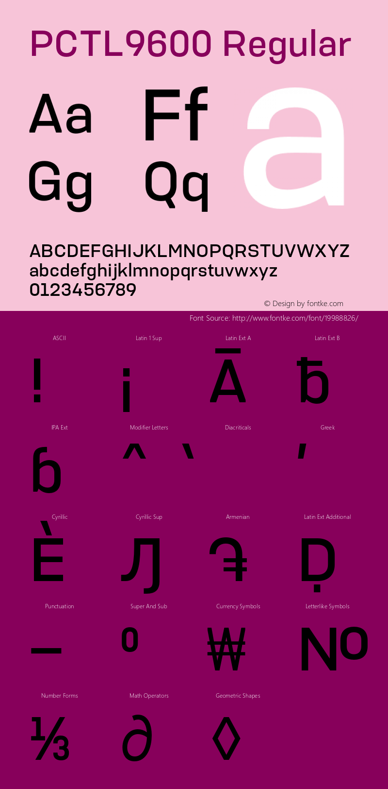 PCTL9600Rg-Regular Version 1.000 Font Sample