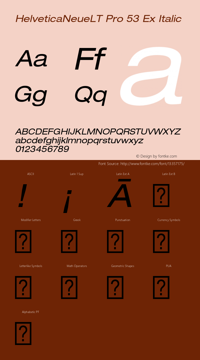 HelveticaNeueLT Pro 53 Ex Italic Version 1.000;PS 001.000;Core 1.0.38 Font Sample