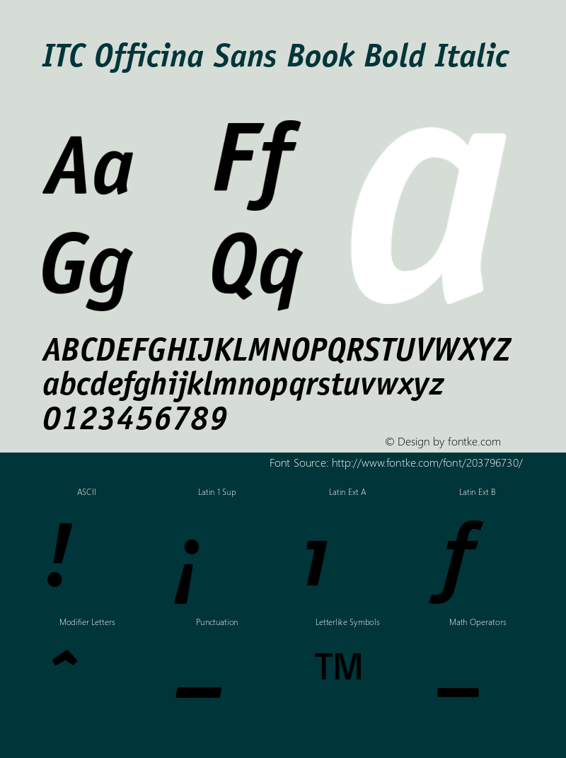 ITC Officina Sans Bold Italic Converter: Windows Type 1 Installer V1.0d.￿Font: V1.0图片样张