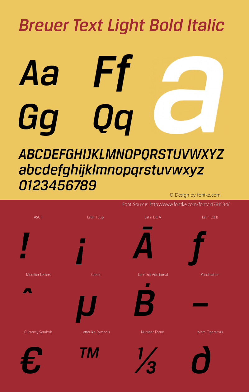 Breuer Text Light Bold Italic Version 2.000 Font Sample