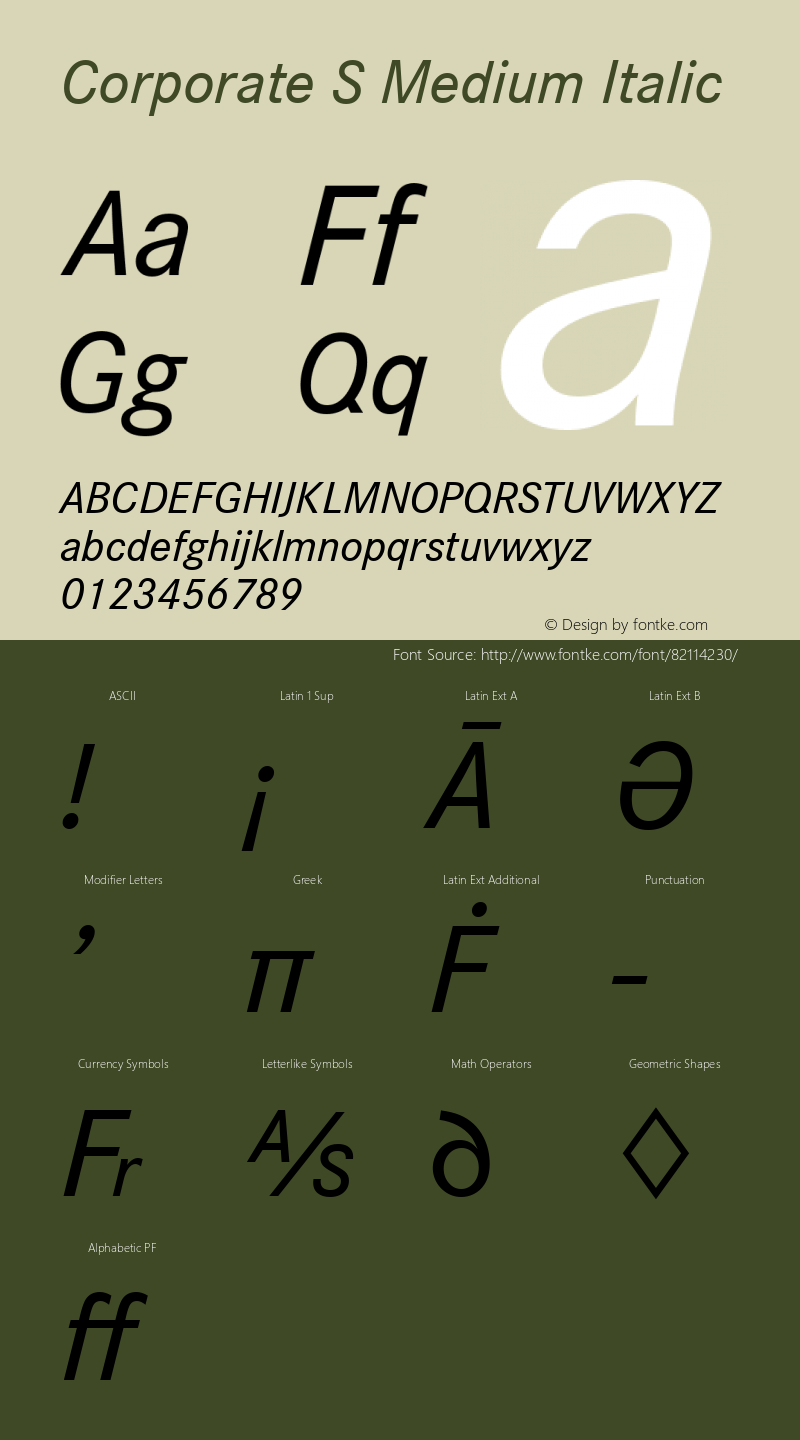 Corporate S Medium Italic Version 1.00 Font Sample