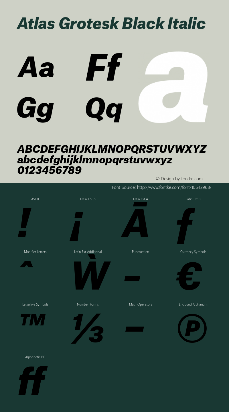 Atlas Grotesk Black Italic Version 1.001;PS 1.001;hotconv 1.0.57;makeotf.lib2.0.21895 Font Sample