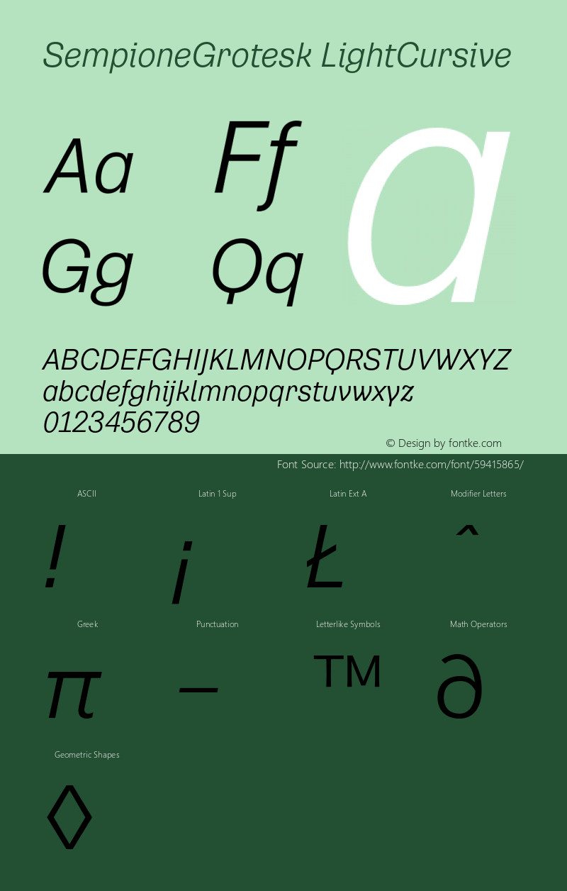 SempioneGrotesk-LightCursive Version 1.001 Font Sample