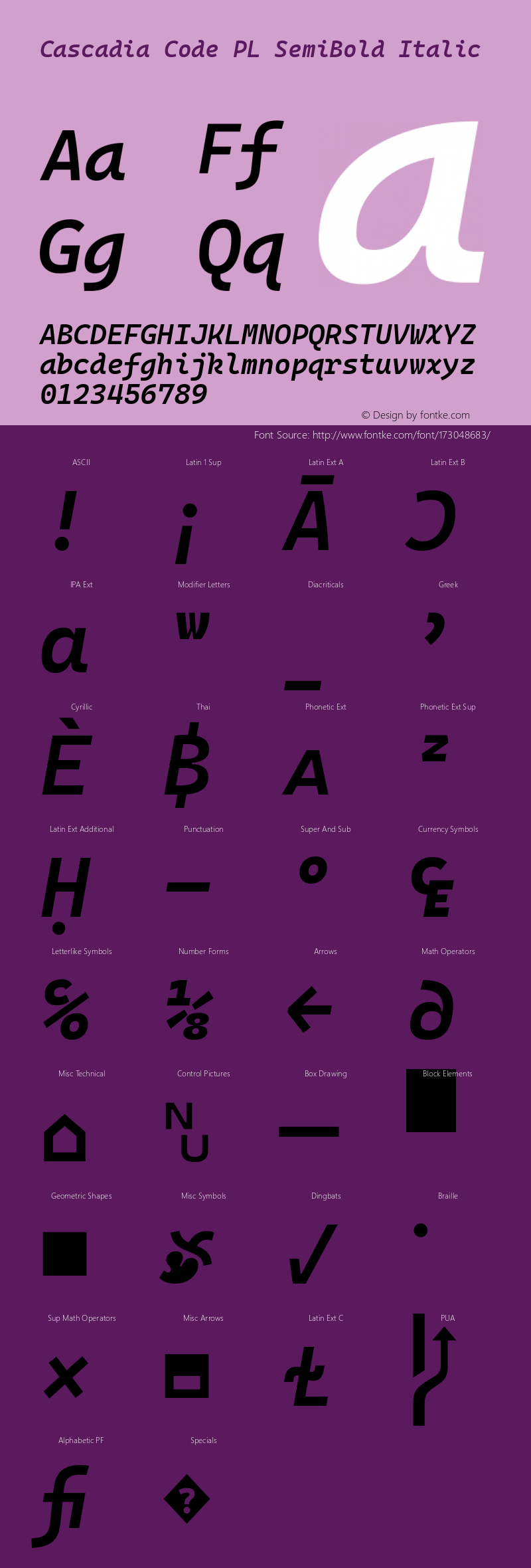 Cascadia Code PL SemiBold Italic Version 2106.017; ttfautohint (v1.8.3)图片样张