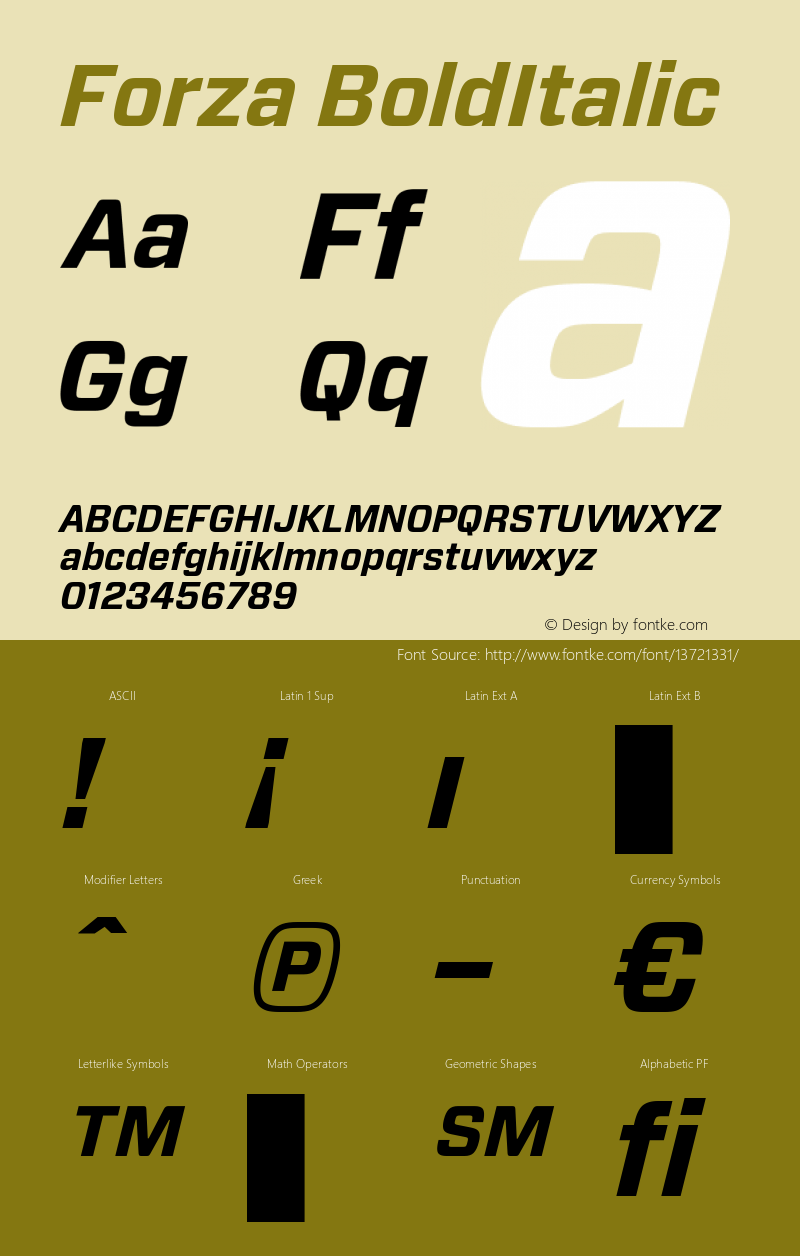 Forza BoldItalic Version 1.100 Font Sample