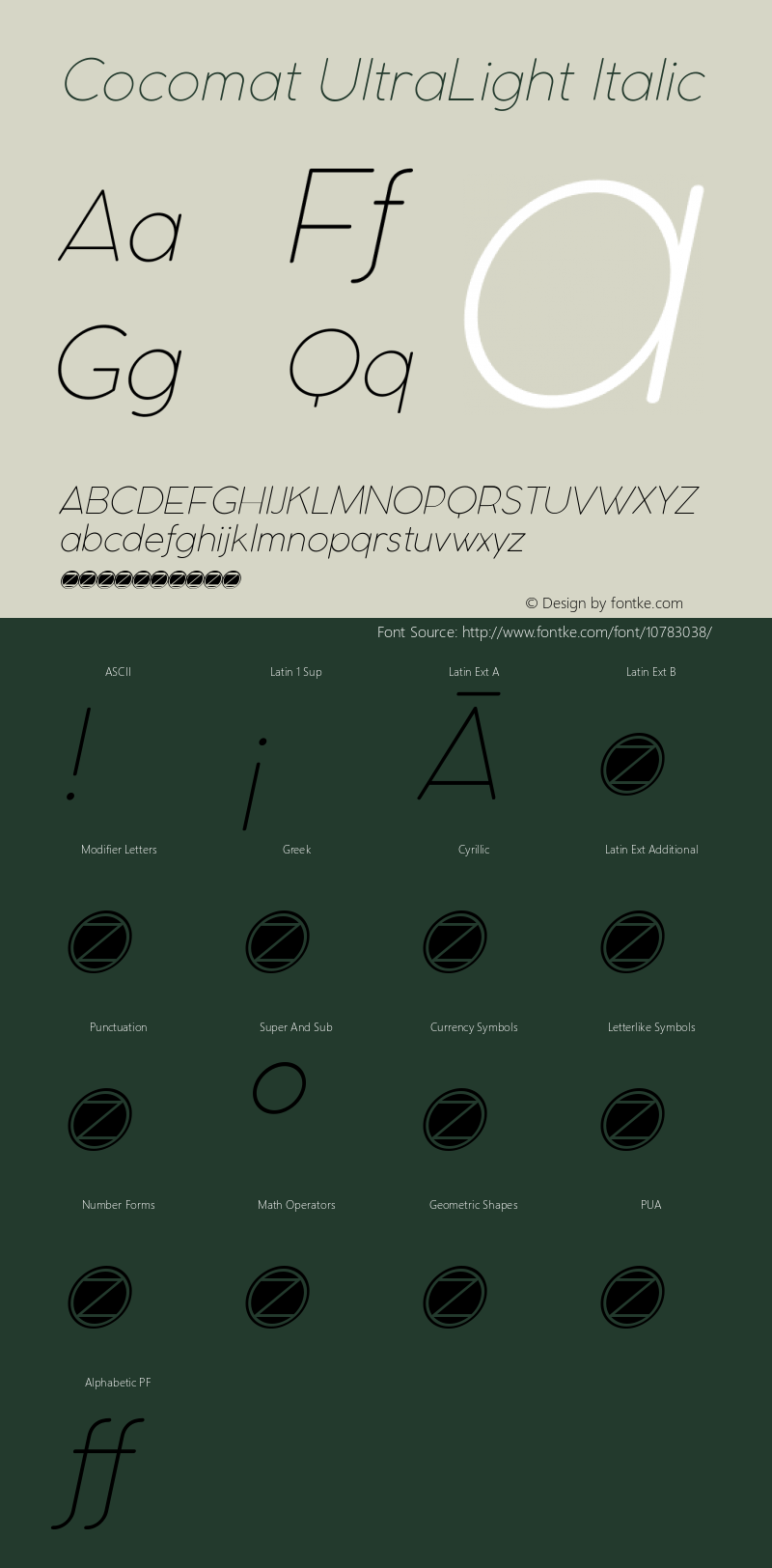 Cocomat UltraLight Italic Version 2.001 Font Sample