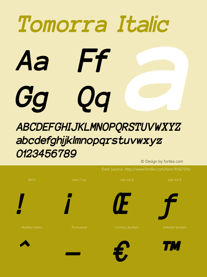 Tomorra Italic Version 1.000 Font Sample