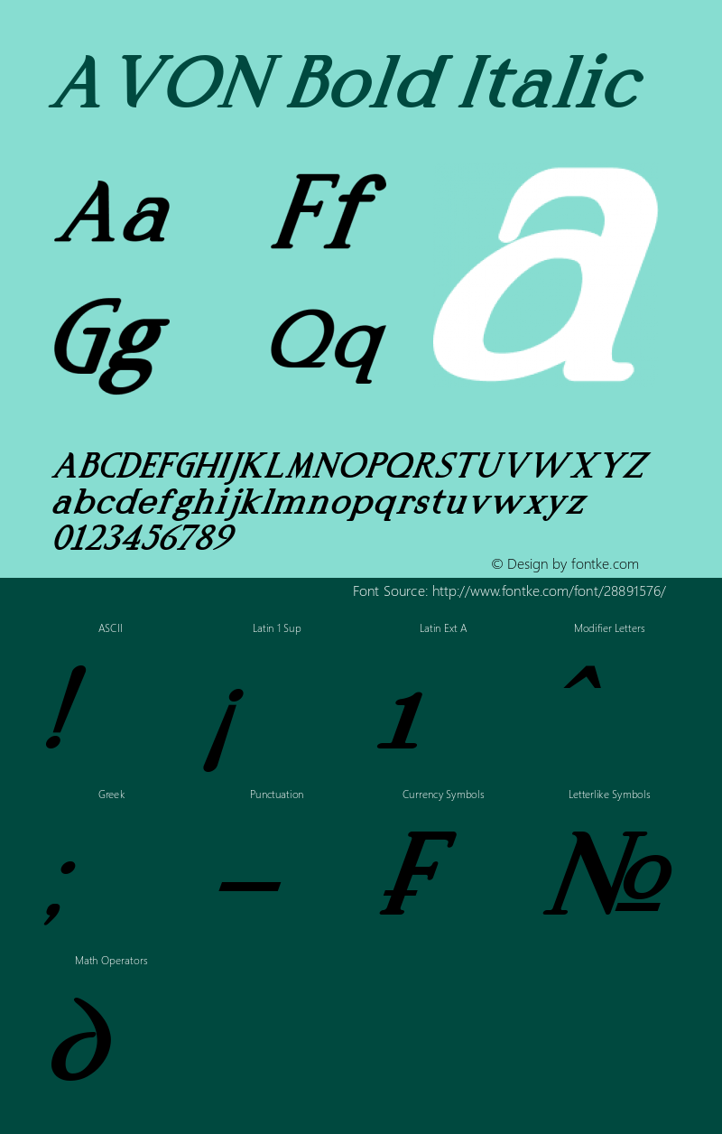 AVON Bold Italic Version 1.00;March 20, 2019;FontCreator 11.5.0.2422 32-bit Font Sample