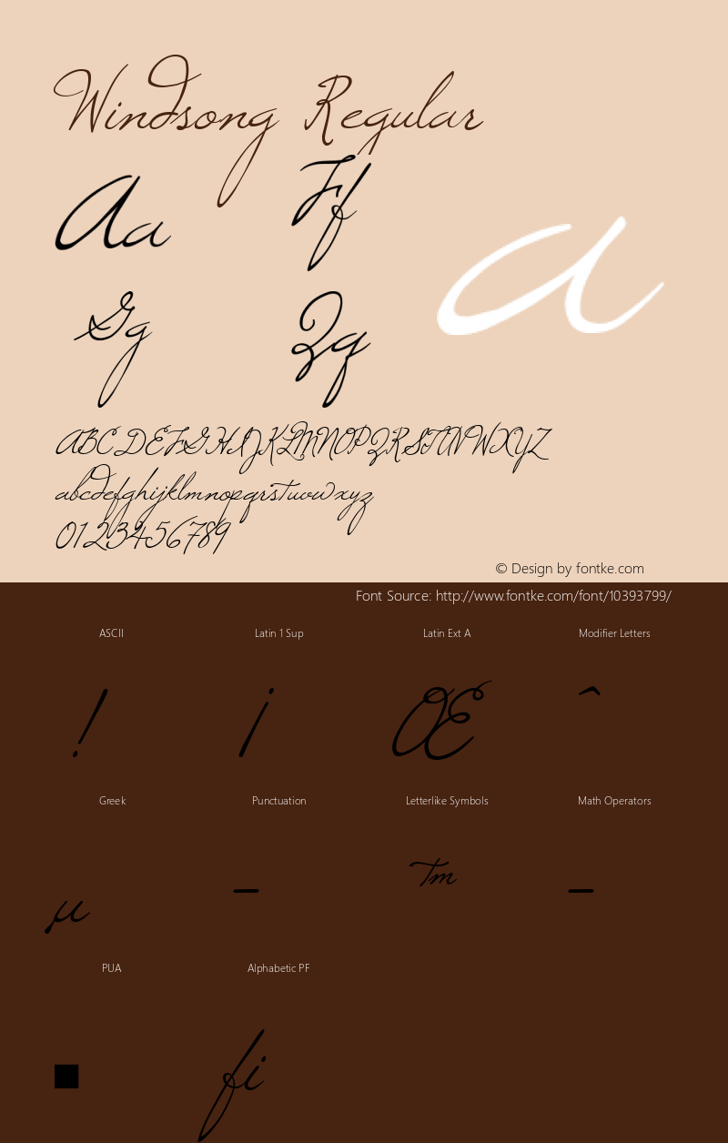 Windsong Regular Macromedia Fontographer 4.1 8/5/98 Font Sample