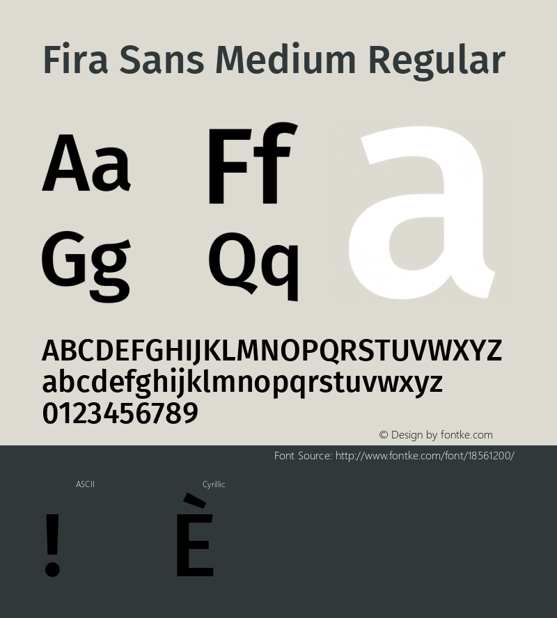 Fira Sans Medium Regular Version 4.203;PS 004.203;hotconv 1.0.88;makeotf.lib2.5.64775; ttfautohint (v1.4.1) Font Sample