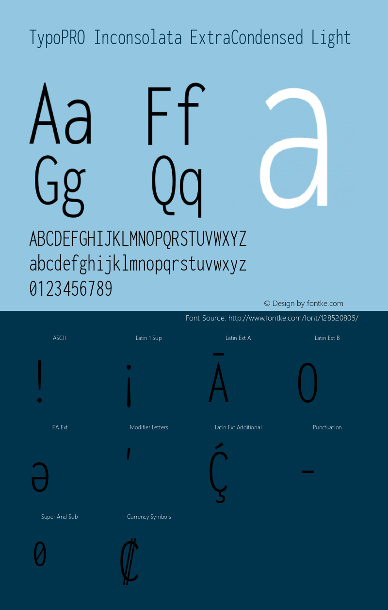 TypoPRO Inconsolata ExtraCondensed Light Version 3.001; ttfautohint (v1.8.2.53-6de2) Font Sample