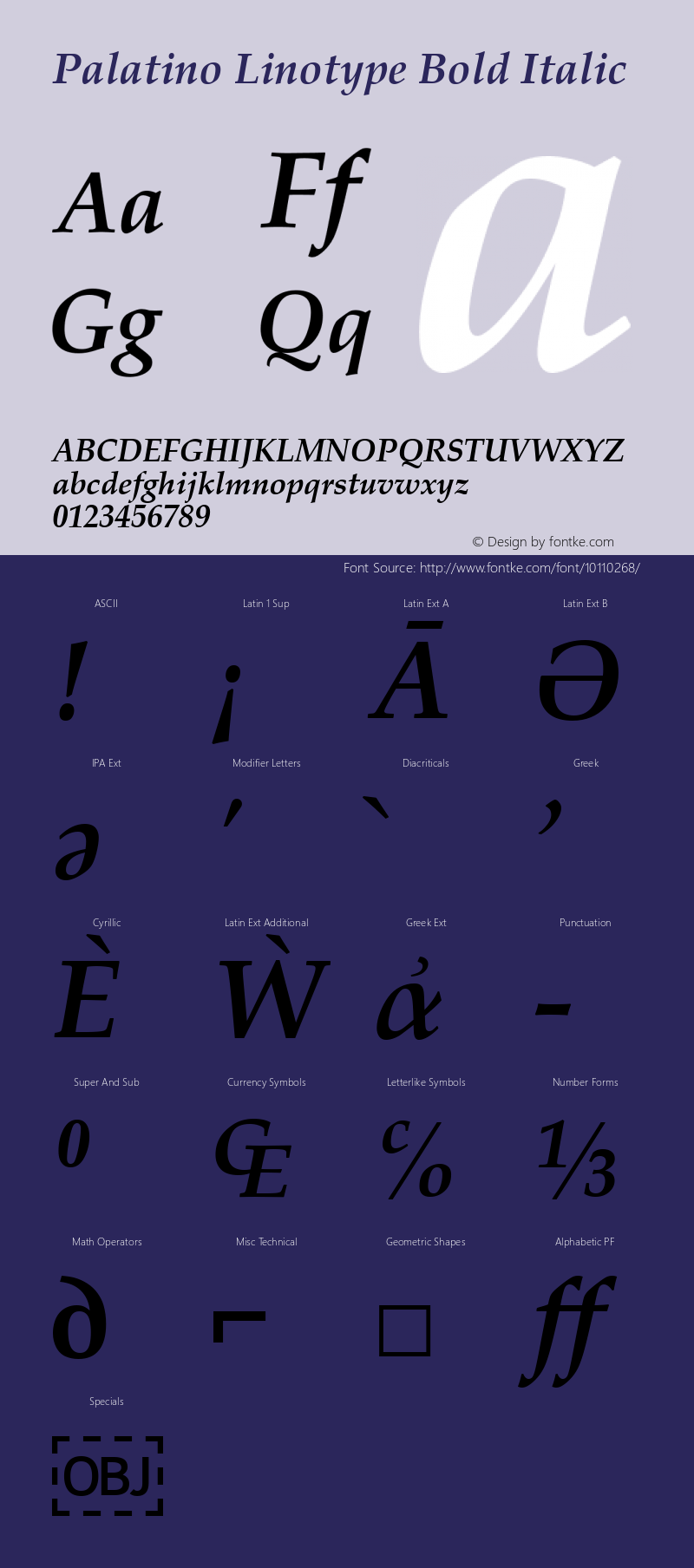 Palatino Linotype Bold Italic Version 1.15 Font Sample