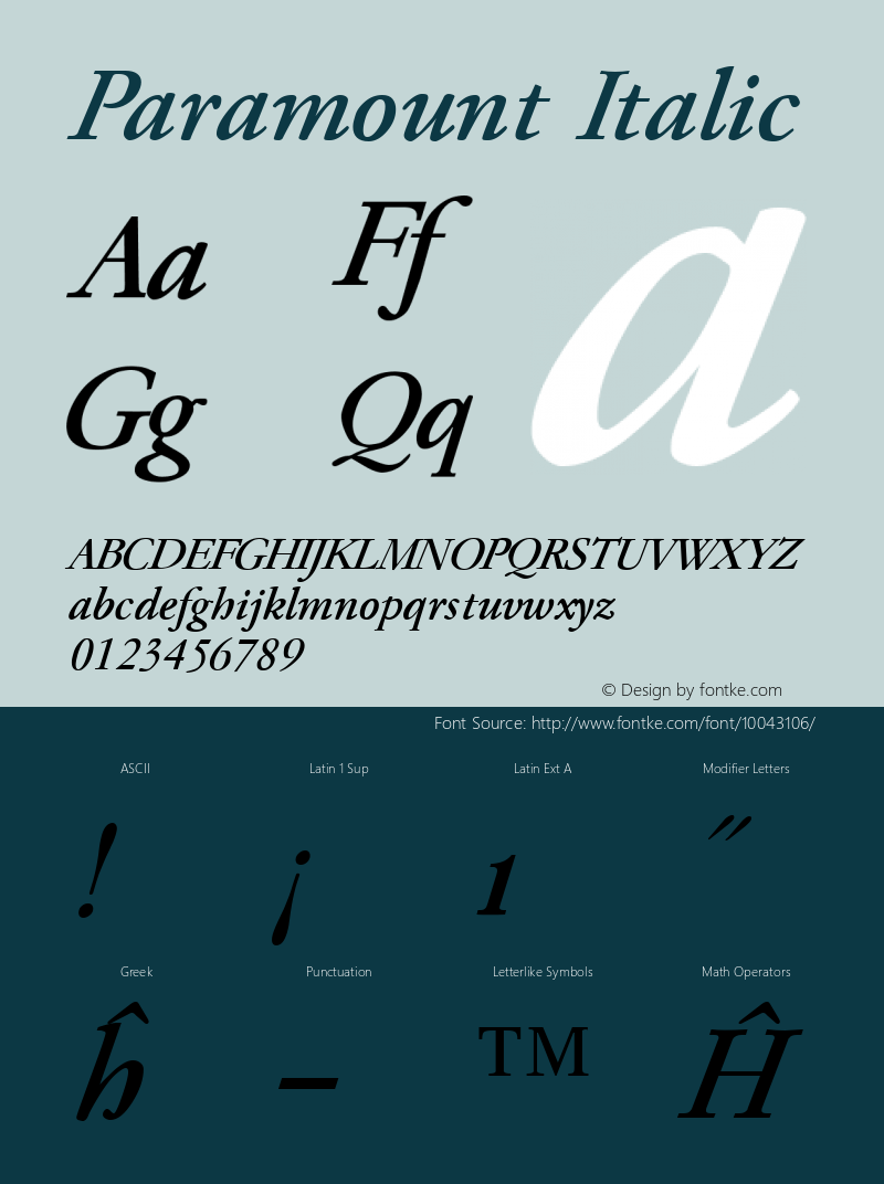 Paramount Italic Altsys Fontographer 3.5  5/27/92 Font Sample