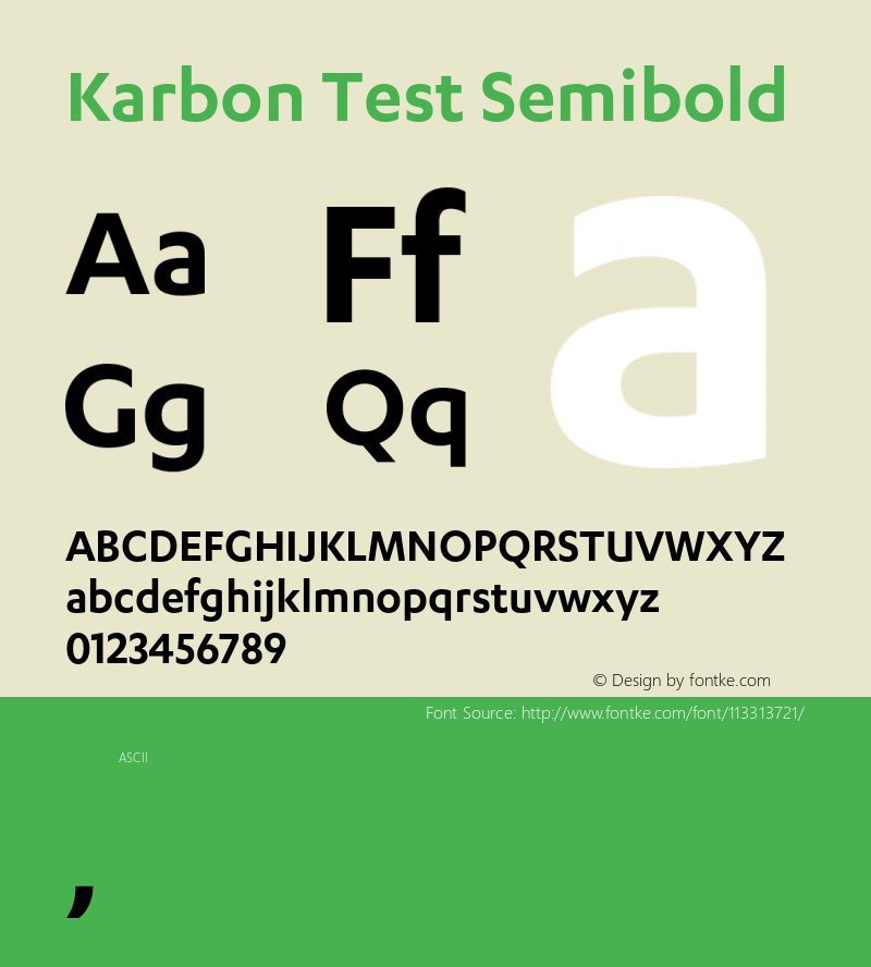 Karbon-SemiboldTest Version 1.005;PS 001.001;hotconv 16.6.54;makeotf.lib2.5.65590;0 Font Sample