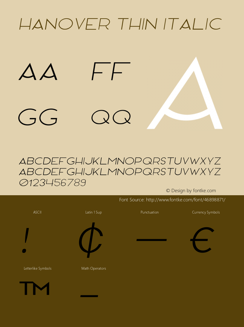 Hanover Thin Italic Version 1.000;PS 001.000;hotconv 1.0.88;makeotf.lib2.5.64775 Font Sample