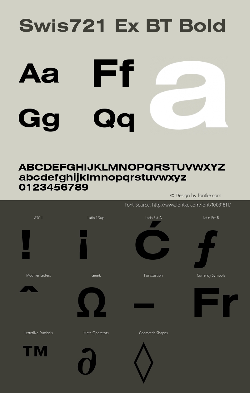 Swis721 Ex BT Bold mfgpctt-v4.4 Dec 22 1998 Font Sample