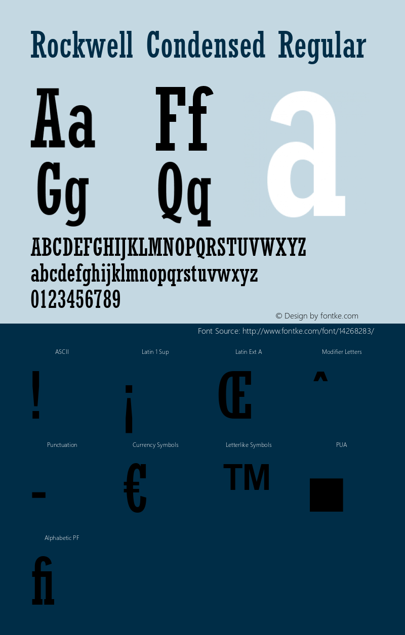 Rockwell Condensed Regular Version 1.65 Font Sample