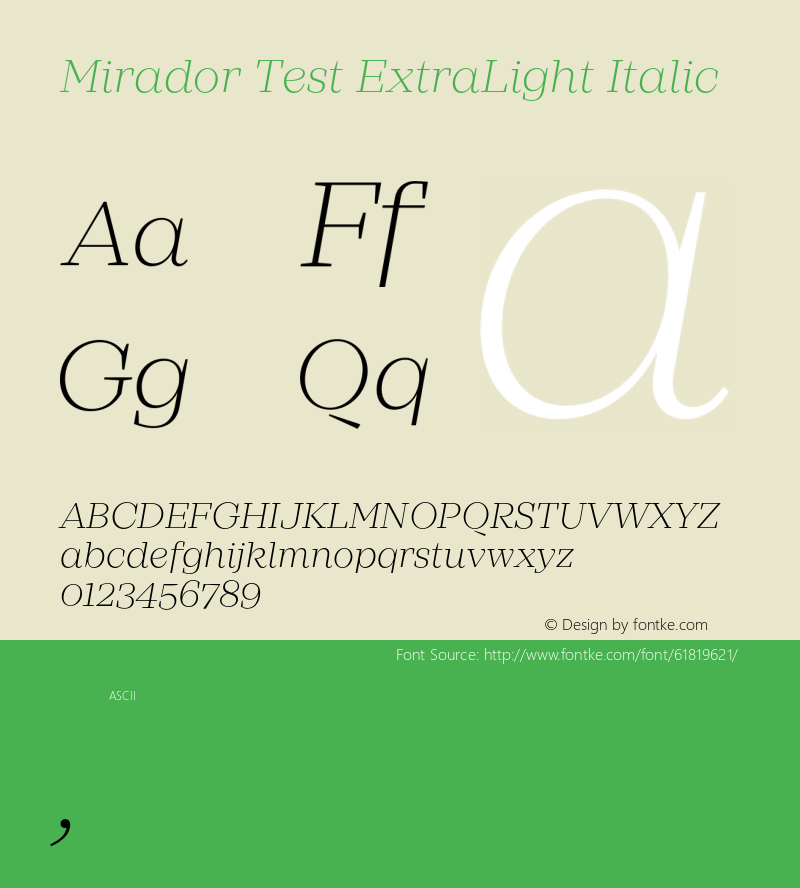 Mirador Test ExtraLight Italic Version 1.002;PS 001.002;hotconv 1.0.88;makeotf.lib2.5.64775 Font Sample