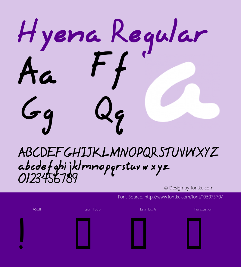 Hyena Regular Altsys Fontographer 4.0.4D2 9/8/94 Font Sample
