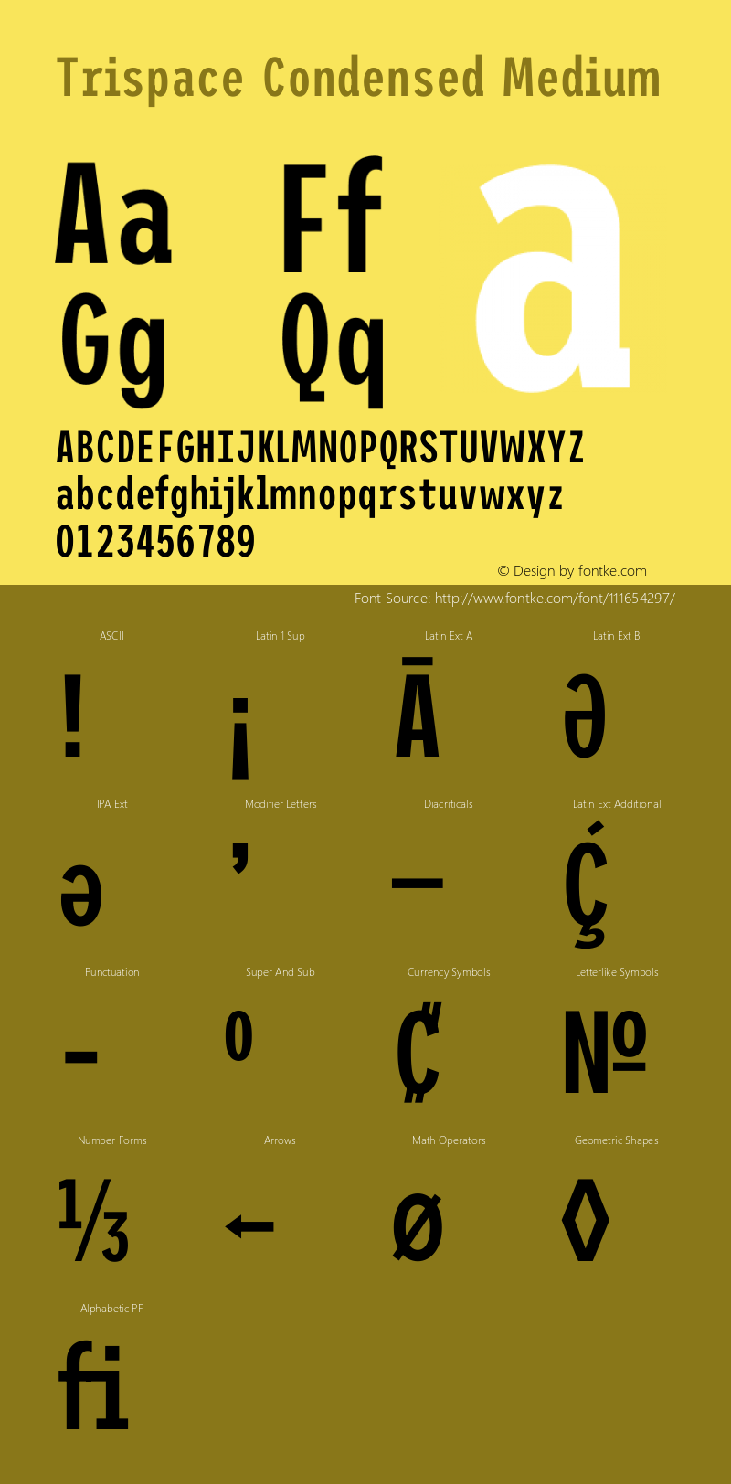 Trispace Condensed Medium Version 1.210 Font Sample