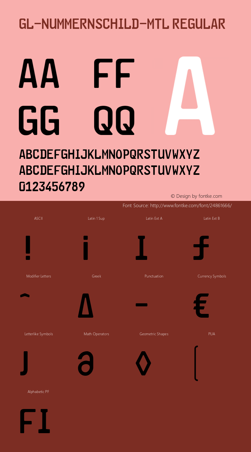 GL-Nummernschild-Mtl Regular Version 2.018 Font Sample