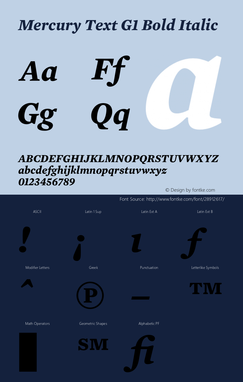 MercuryTextG1-BoldItalic 001.000 Font Sample