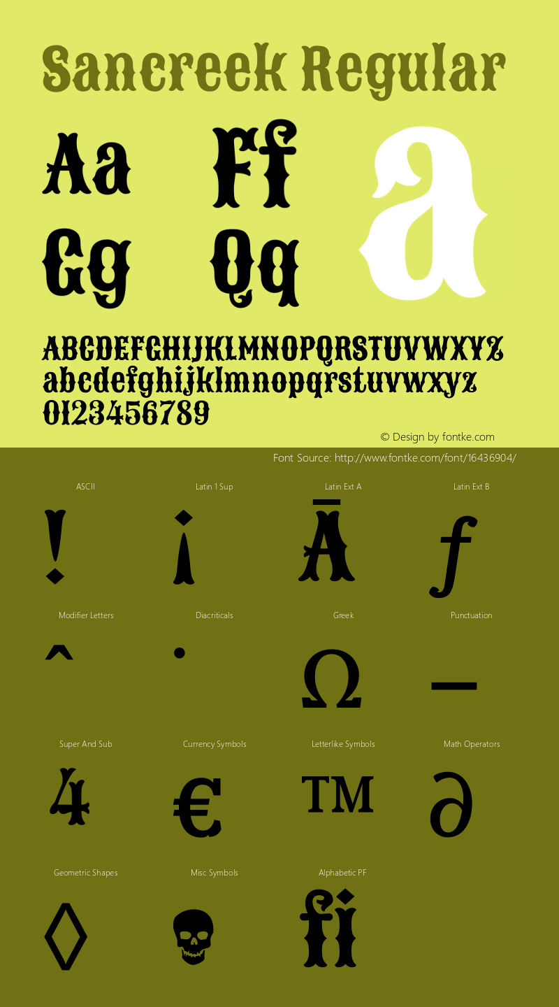 Sancreek Regular Version 1.002 Font Sample