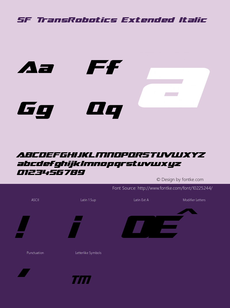 SF TransRobotics Extended Italic Version 1.1 Font Sample