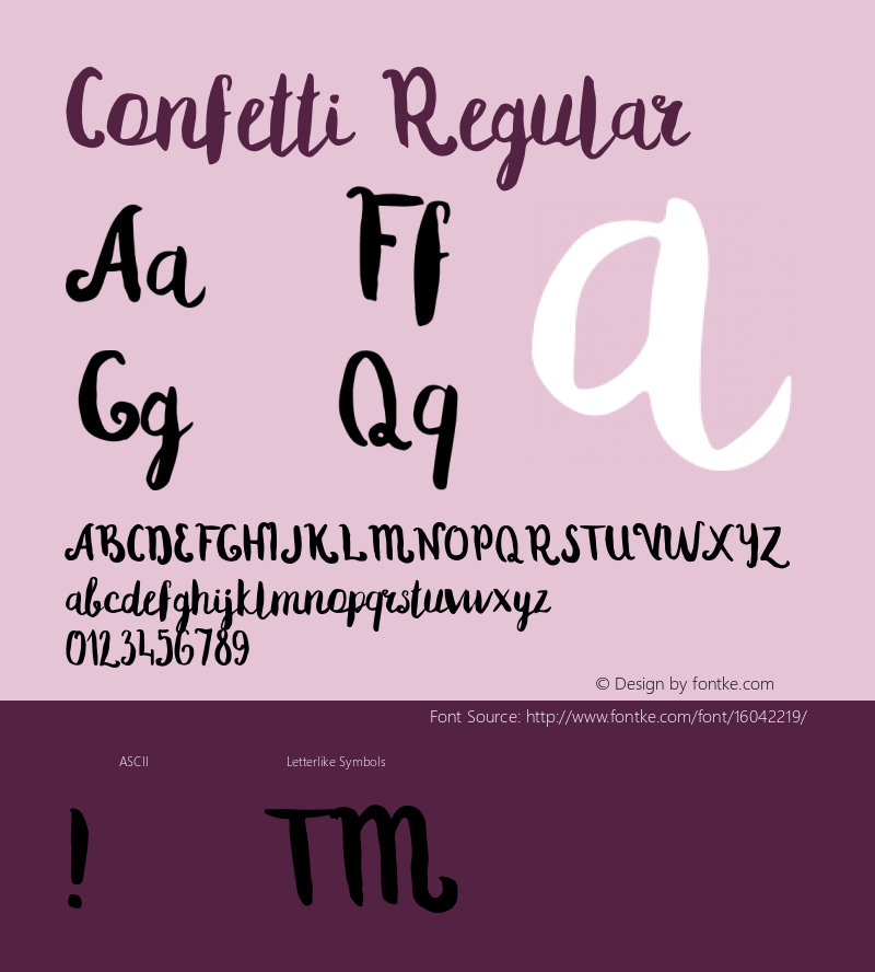 Confetti Regular Version 1.001;PS 001.001;hotconv 1.0.70;makeotf.lib2.5.58329 Font Sample