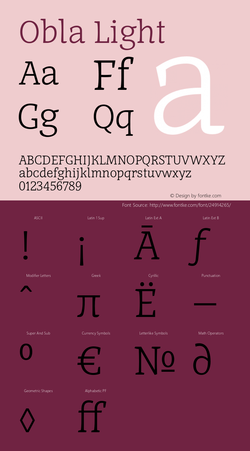 Obla-Light Version 1.000 2014 initial release Font Sample